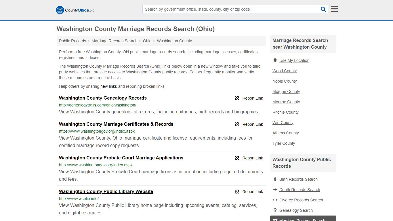 Washington County Marriage Records Search (Ohio) - County Office