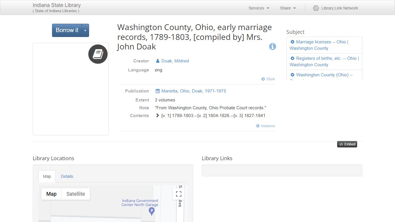 Washington County, Ohio, early marriage records, 1789-1803 - Indiana ...