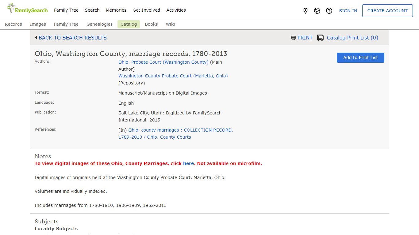 Ohio, Washington County, marriage records, 1780-2013