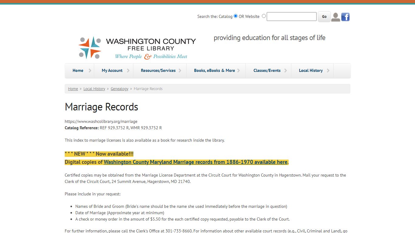 Marriage Records | Washington County Free Library